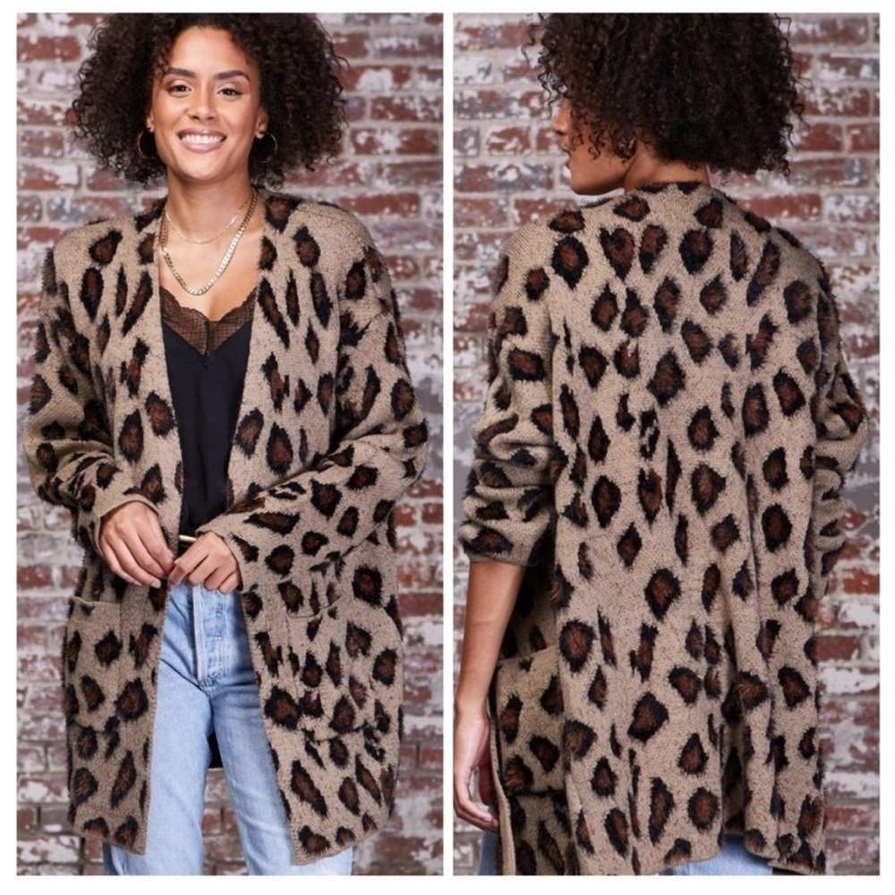 Love Stitch fuzzy leopard cardigan
